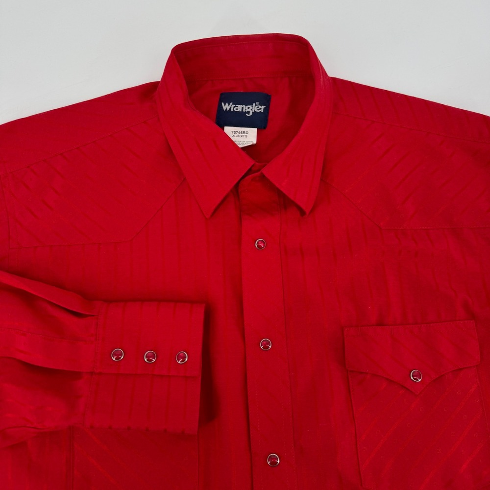 Wrangler Mens XL Red Tonal Stripe Long Sleeve Pearl Snap Western Shirt 75746RD